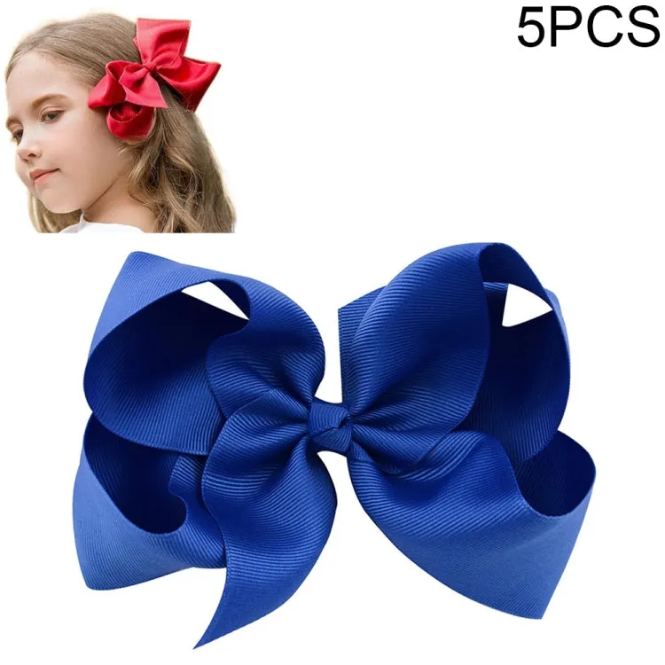 Colorful 6-Inch Grosgrain Ribbon Hair Bow Clips for Girls - Set of 5