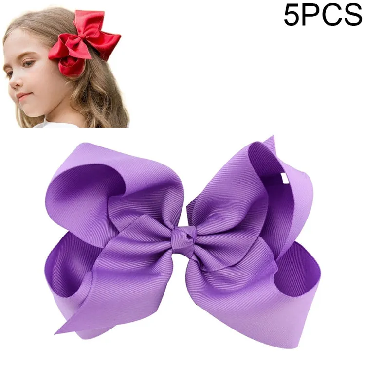 Colorful 6-Inch Grosgrain Ribbon Hair Bow Clips for Girls - Set of 5
