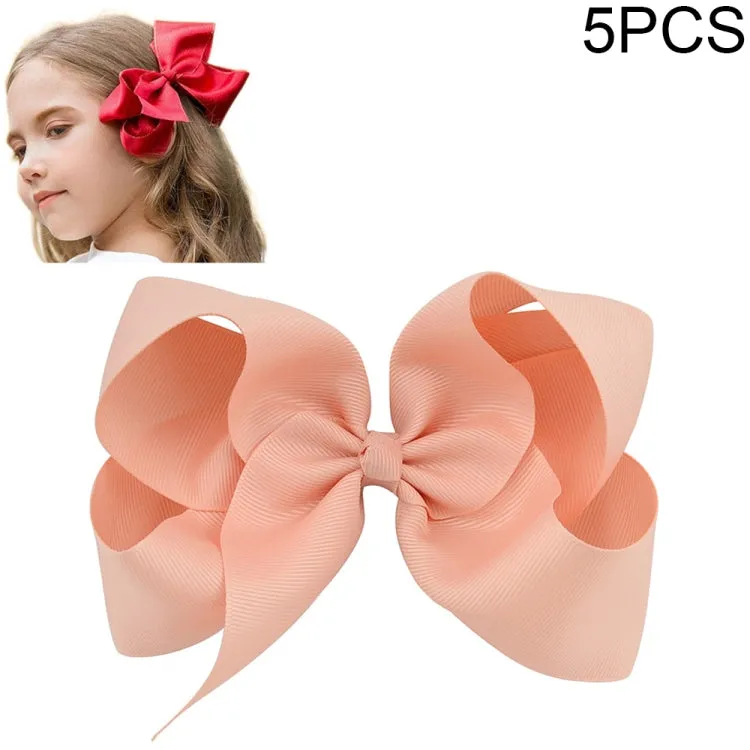 Colorful 6-Inch Grosgrain Ribbon Hair Bow Clips for Girls - Set of 5