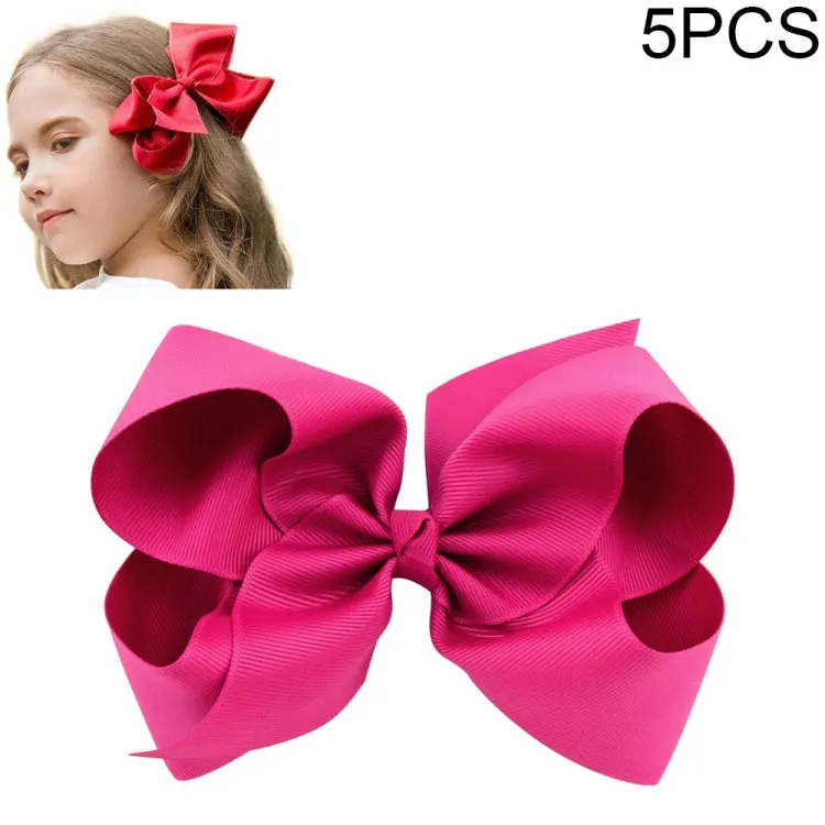 Colorful 6-Inch Grosgrain Ribbon Hair Bow Clips for Girls - Set of 5