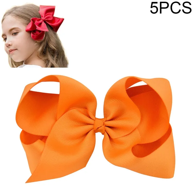 Colorful 6-Inch Grosgrain Ribbon Hair Bow Clips for Girls - Set of 5