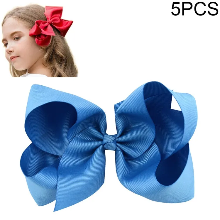 Colorful 6-Inch Grosgrain Ribbon Hair Bow Clips for Girls - Set of 5