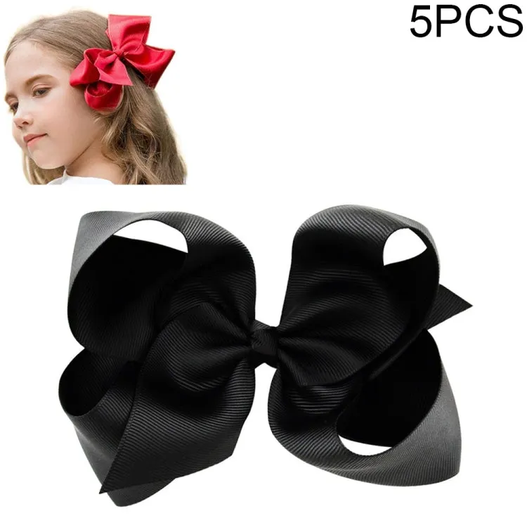 Colorful 6-Inch Grosgrain Ribbon Hair Bow Clips for Girls - Set of 5