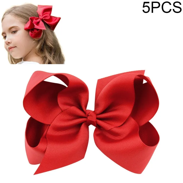 Colorful 6-Inch Grosgrain Ribbon Hair Bow Clips for Girls - Set of 5