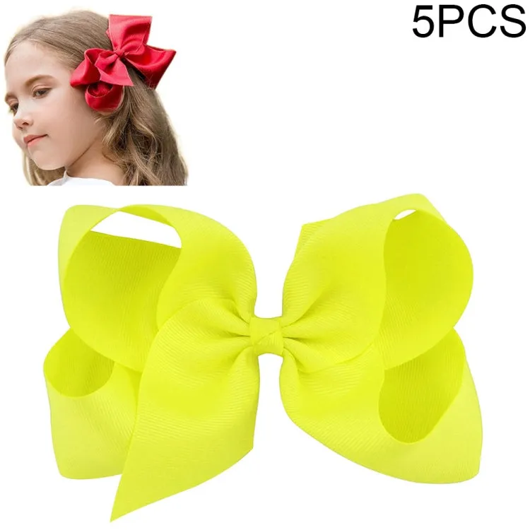 Colorful 6-Inch Grosgrain Ribbon Hair Bow Clips for Girls - Set of 5