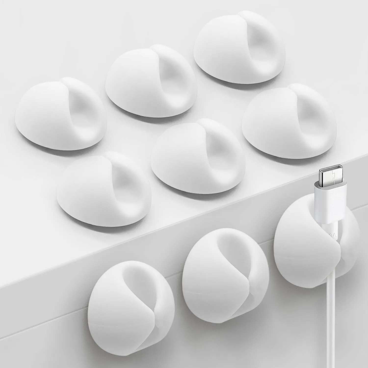 Cord Organizer Cable Clip, Cord Holder Wire Organizer, Cable Management for Phone Charger, Desk, Wall, Nightstand and Office, White 9 PCS
