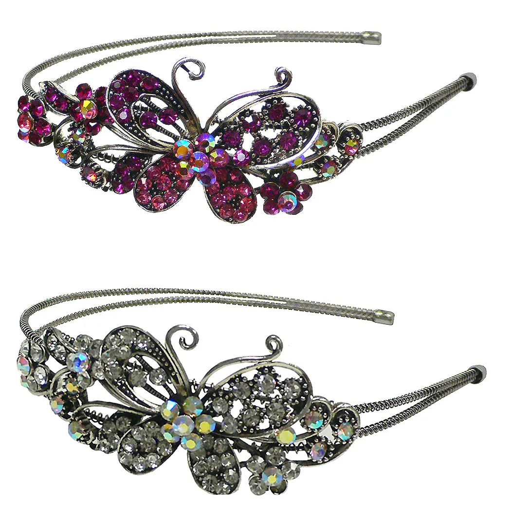 Crystal Butterfly Headband Double Metal Wire Hairband U86121-0124