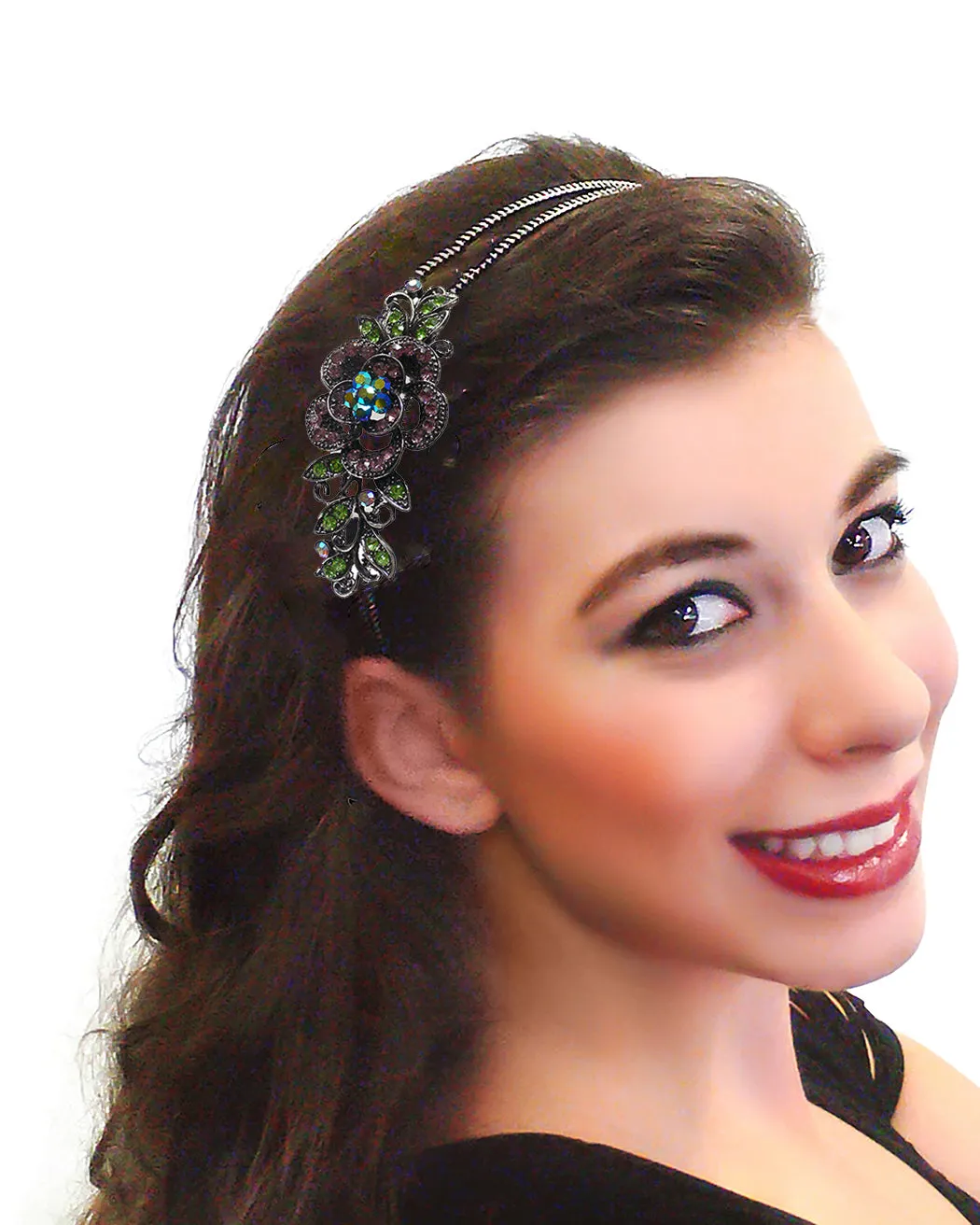 Crystal Flower Headband Resilient Metal Wire Hairband Headband U86121-0119