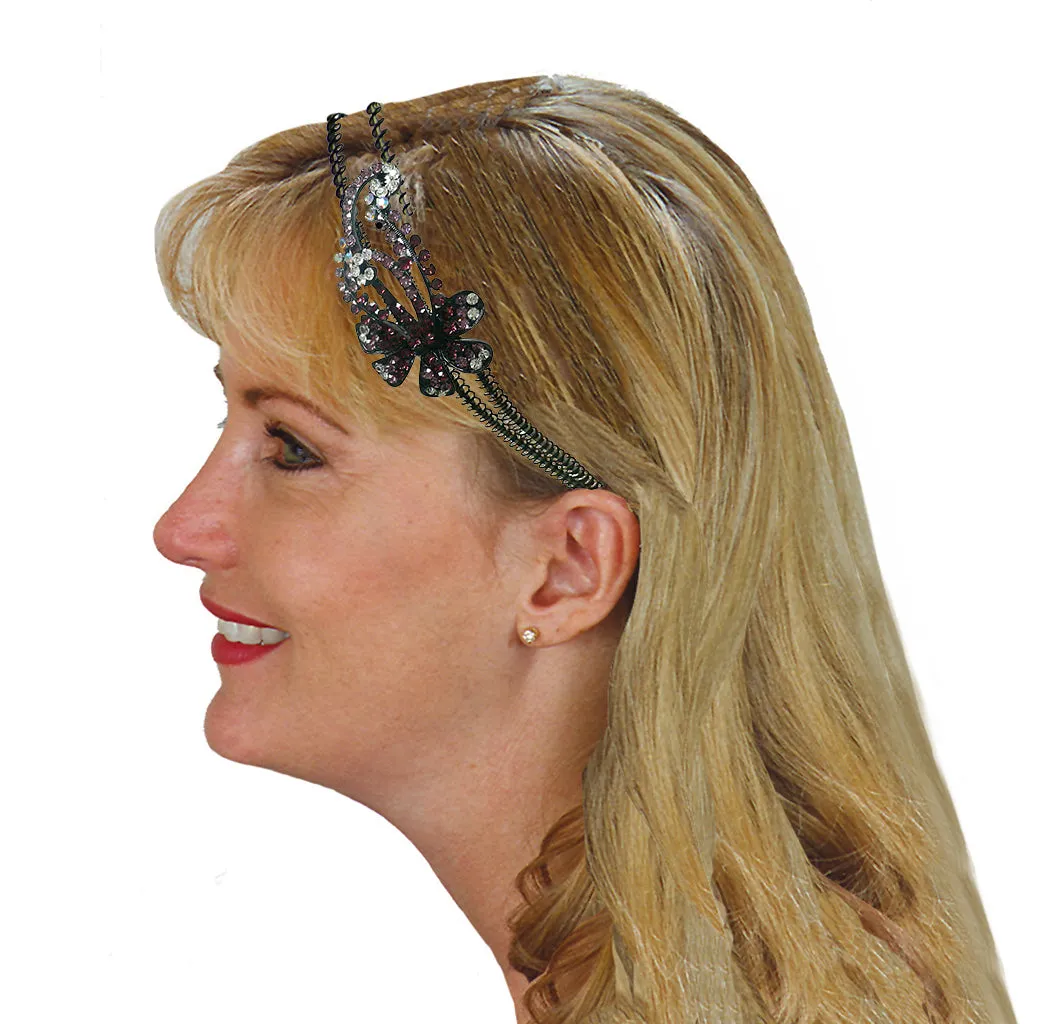 Crystal Flower Headband Resilient Metal Wire Hairbands U86121-0057