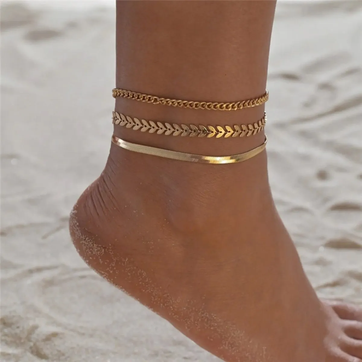 Dainty Cuban Fishbone Herringbone Anklet
