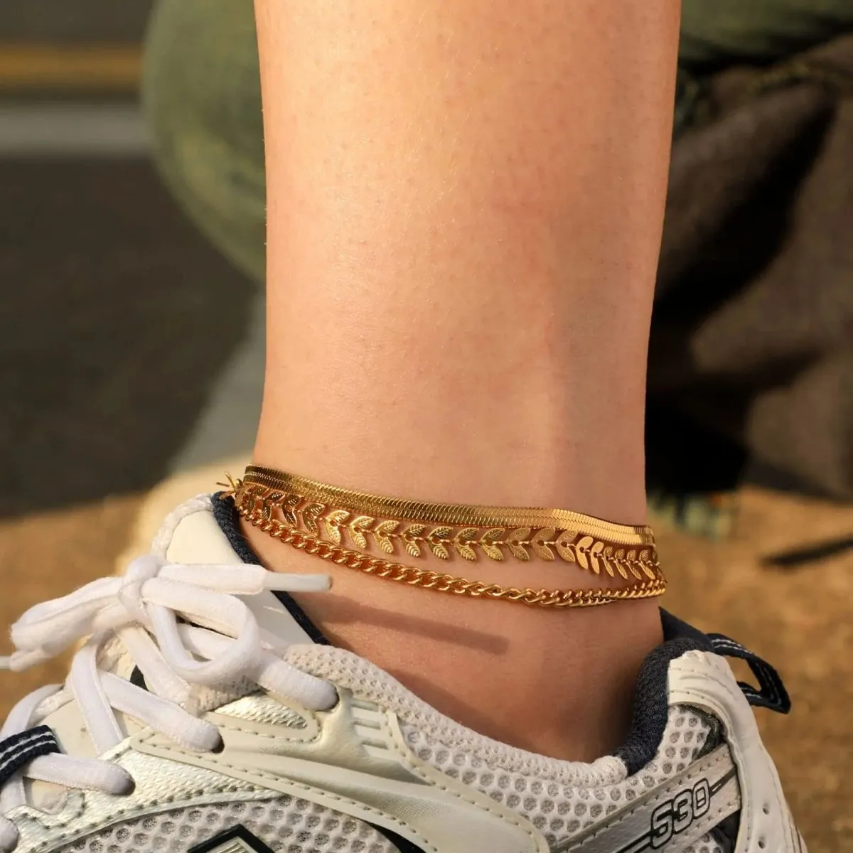 Dainty Cuban Fishbone Herringbone Anklet