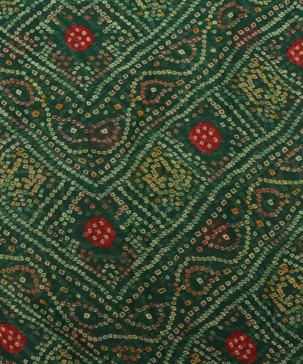 Dark Green Colour Bandhani Print Chiffon Fabric