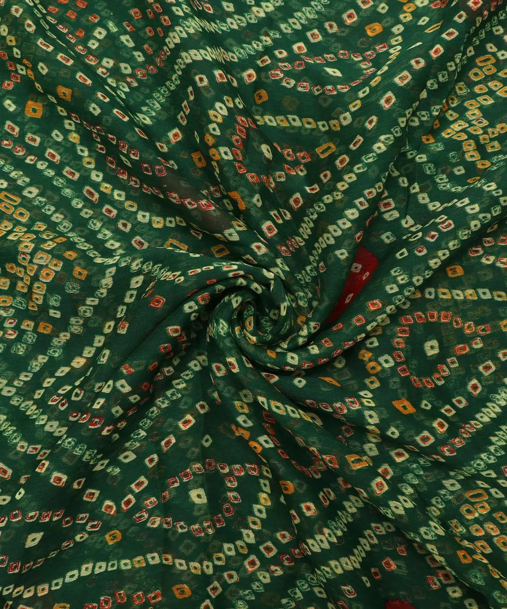Dark Green Colour Bandhani Print Chiffon Fabric