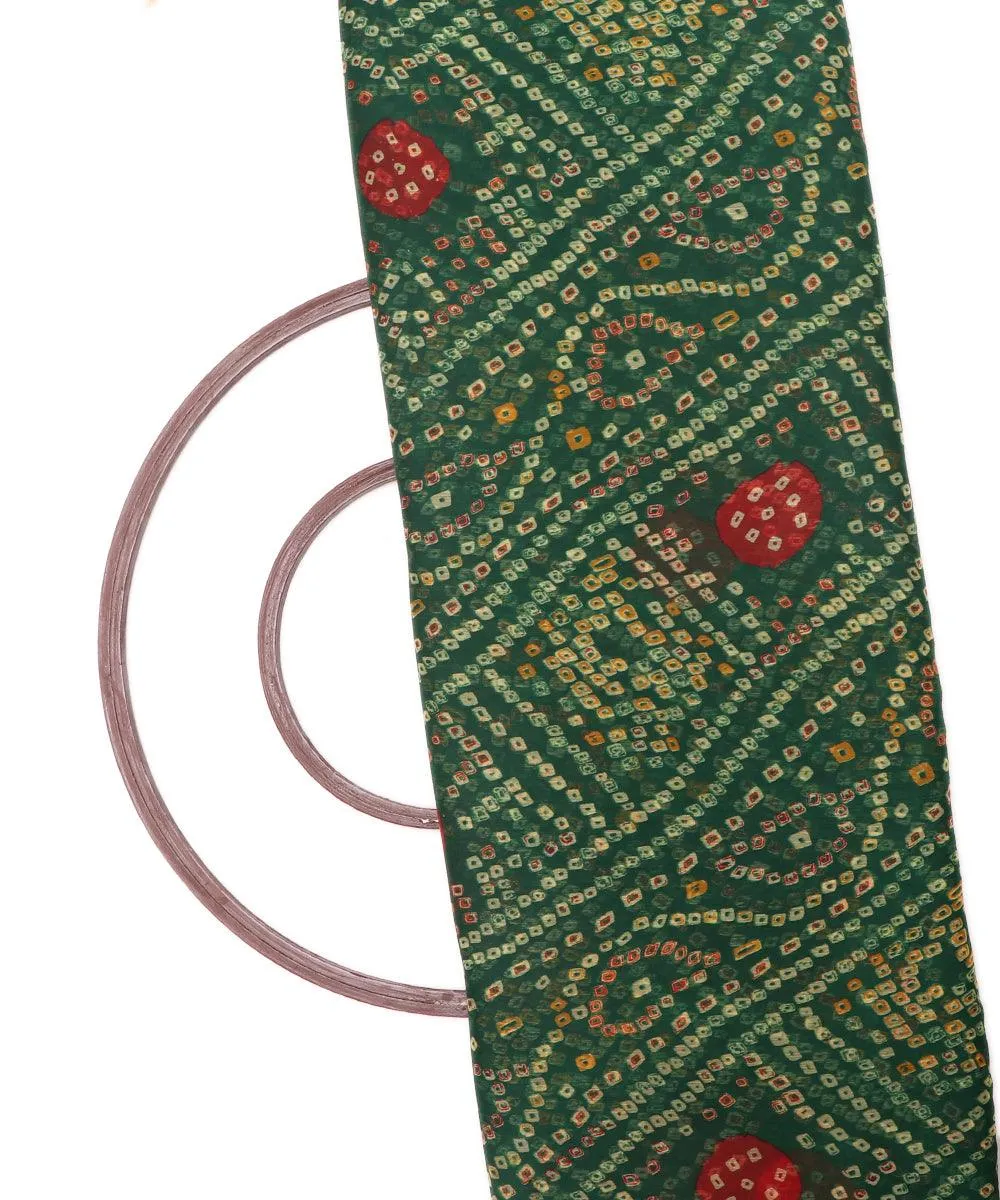 Dark Green Colour Bandhani Print Chiffon Fabric