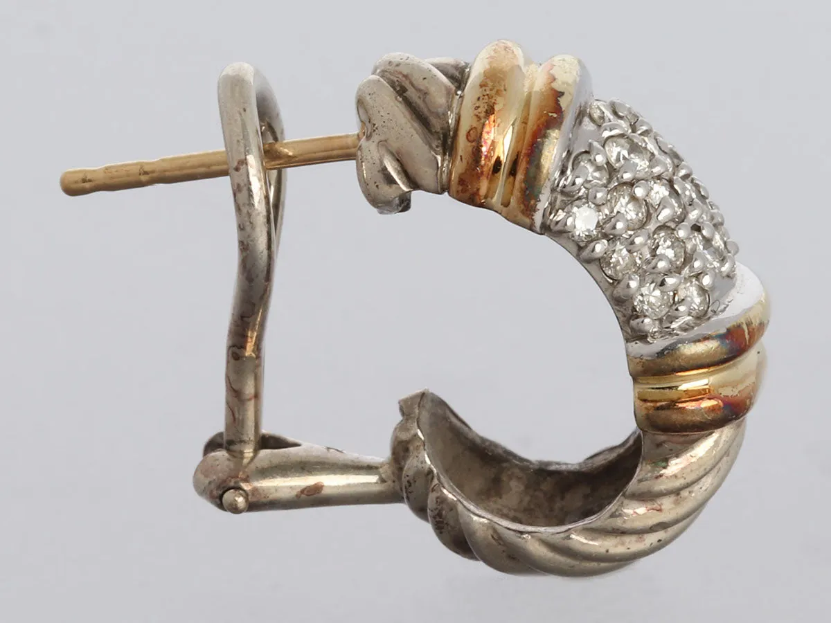 David Yurman Vintage Two-Tone Pavé Diamond Thoroughbred Shrimp Pierced Earrings