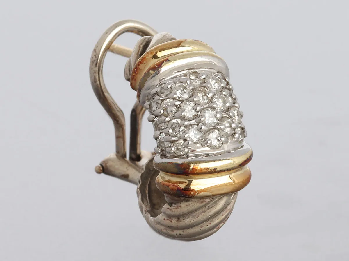 David Yurman Vintage Two-Tone Pavé Diamond Thoroughbred Shrimp Pierced Earrings