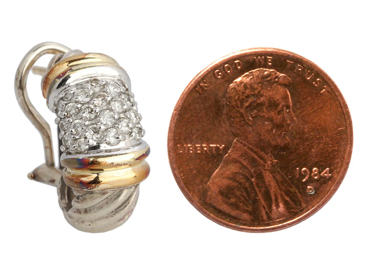 David Yurman Vintage Two-Tone Pavé Diamond Thoroughbred Shrimp Pierced Earrings