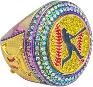 Discount Sports Rings, Softball Batter CHAMPION RING  Player Award, assorted colors and gemstones (Rainbow)
