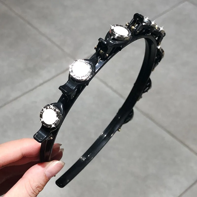 Double Bangs Clip Pearl Headbands Flower Hairbands