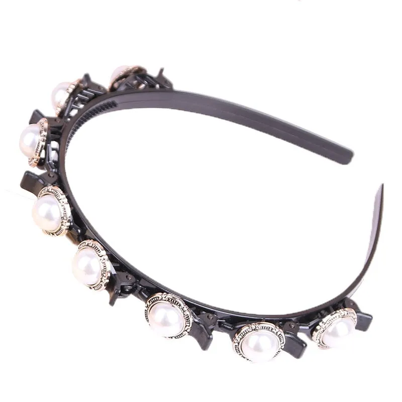 Double Bangs Clip Pearl Headbands Flower Hairbands