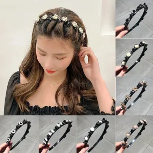 Double Bangs Clip Pearl Headbands Flower Hairbands