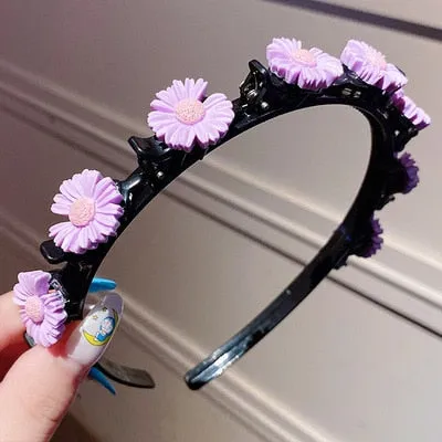 Double Bangs Clip Pearl Headbands Flower Hairbands