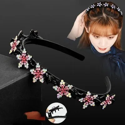 Double Bangs Clip Pearl Headbands Flower Hairbands