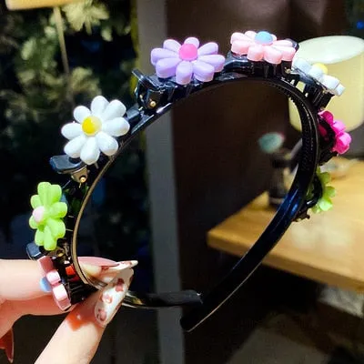Double Bangs Clip Pearl Headbands Flower Hairbands