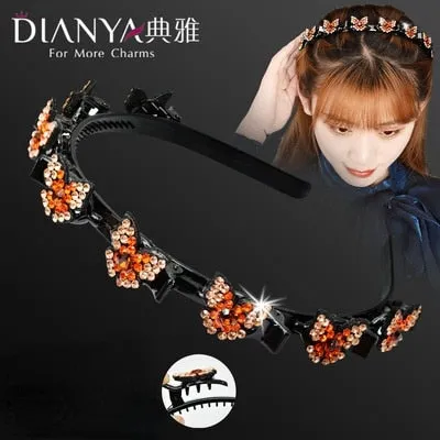 Double Bangs Clip Pearl Headbands Flower Hairbands