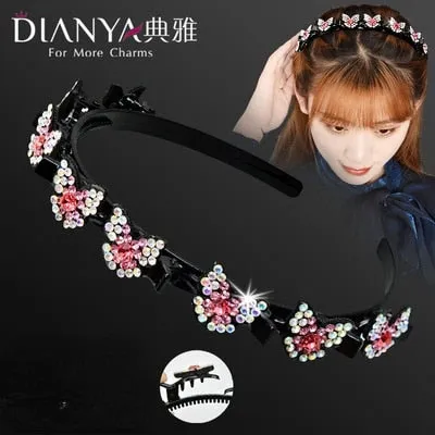 Double Bangs Clip Pearl Headbands Flower Hairbands