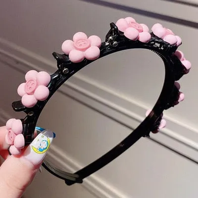 Double Bangs Clip Pearl Headbands Flower Hairbands