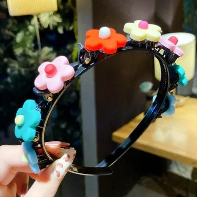 Double Bangs Clip Pearl Headbands Flower Hairbands