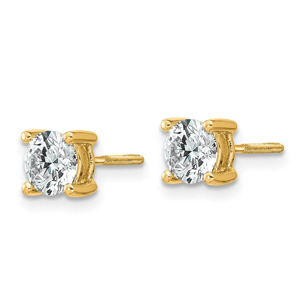 EcoLove 1 CTW Round GHI or IGI or GSI Certified Lab Grown Diamond Stud Screwback Earrings in 14KT Yellow Gold