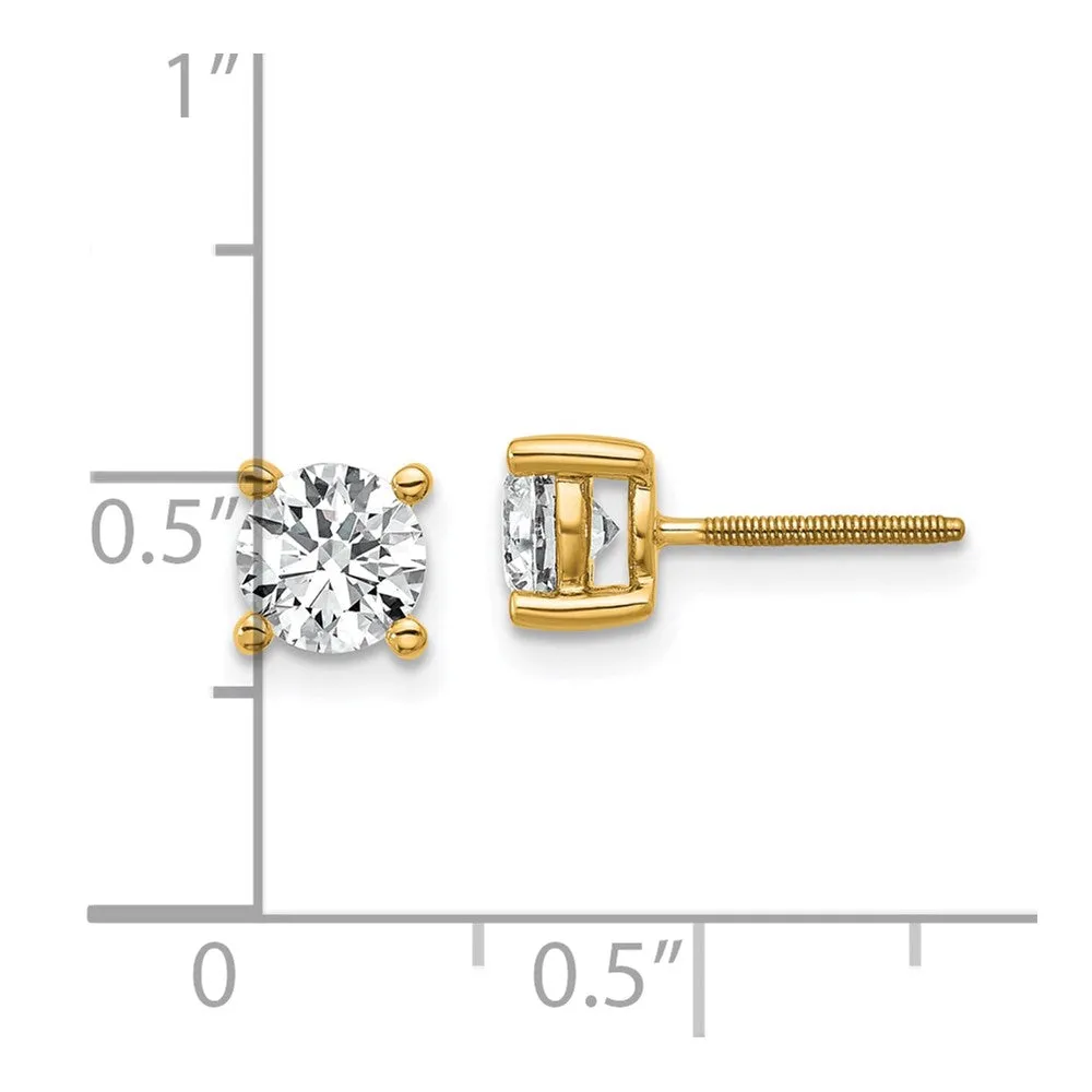 EcoLove 1 CTW Round GHI or IGI or GSI Certified Lab Grown Diamond Stud Screwback Earrings in 14KT Yellow Gold