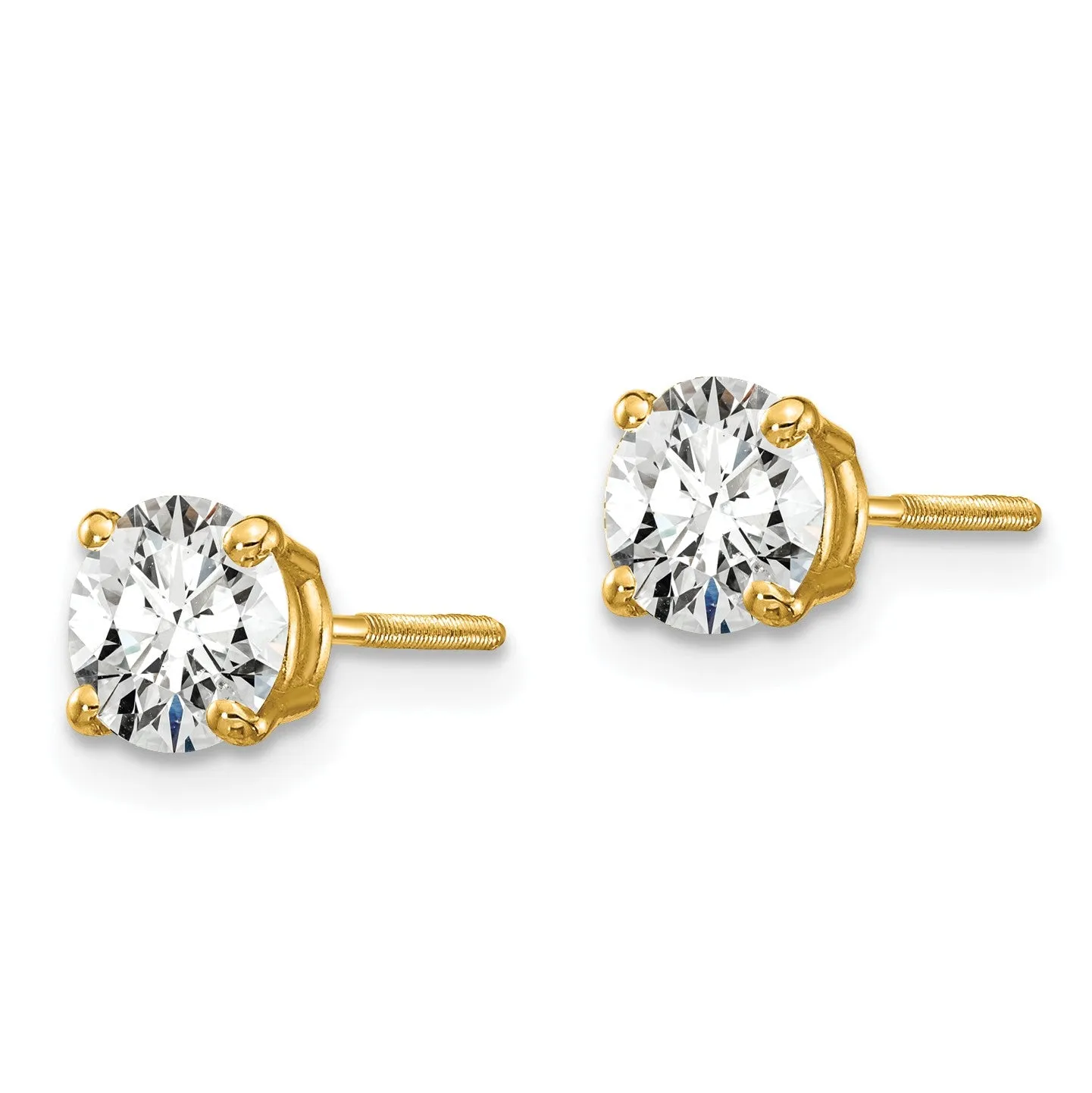 EcoLove 1 CTW Round GHI or IGI or GSI Certified Lab Grown Diamond Stud Screwback Earrings in 14KT Yellow Gold