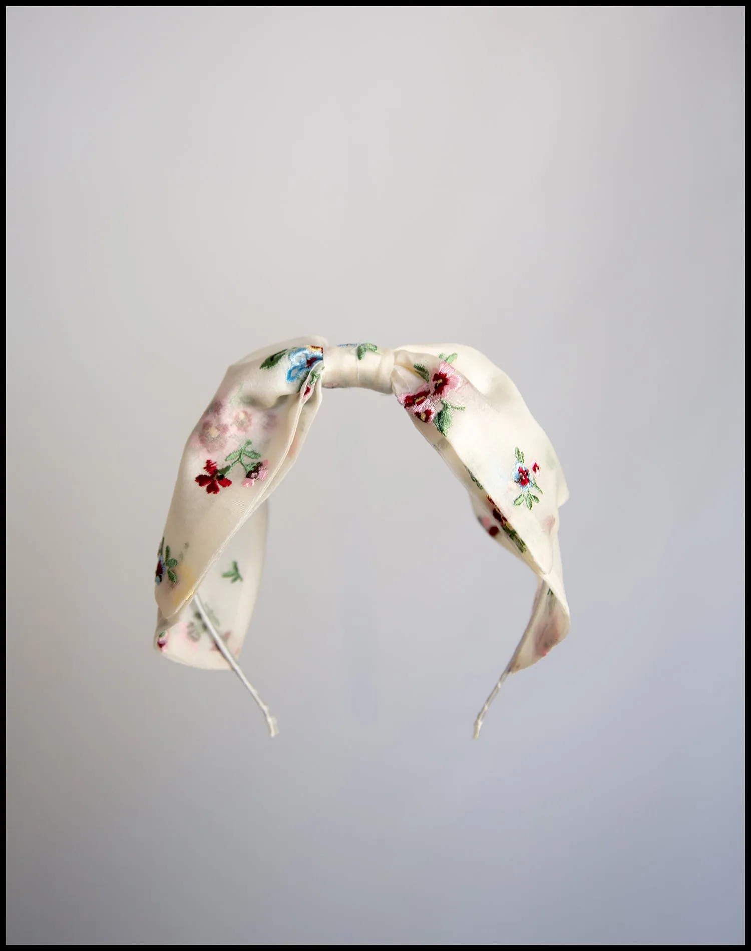 Embroidered Floral Silk Bow Headband