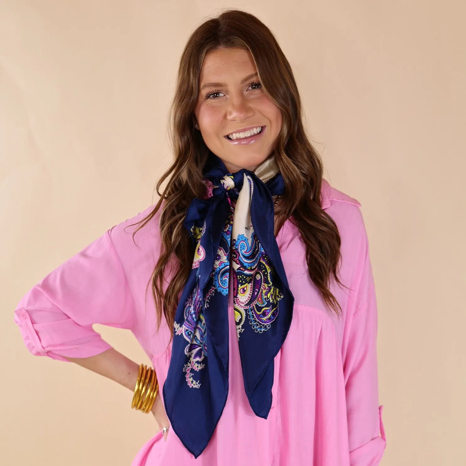 Frenzy Charmeuse Silk Wild Rag Ivory and Navy