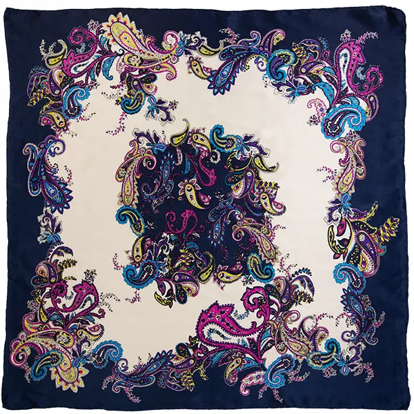 Frenzy Charmeuse Silk Wild Rag Ivory and Navy