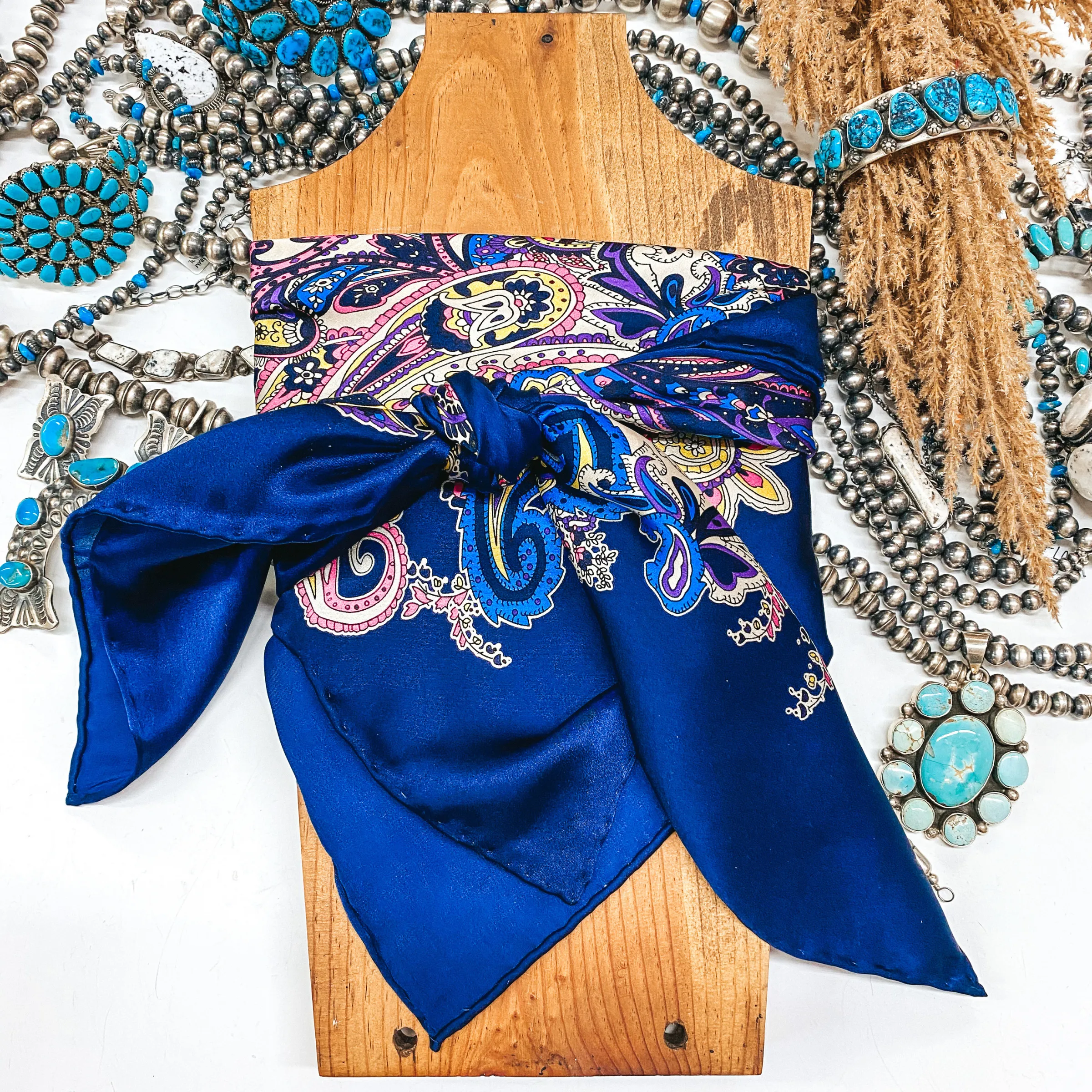 Frenzy Charmeuse Silk Wild Rag Ivory and Navy