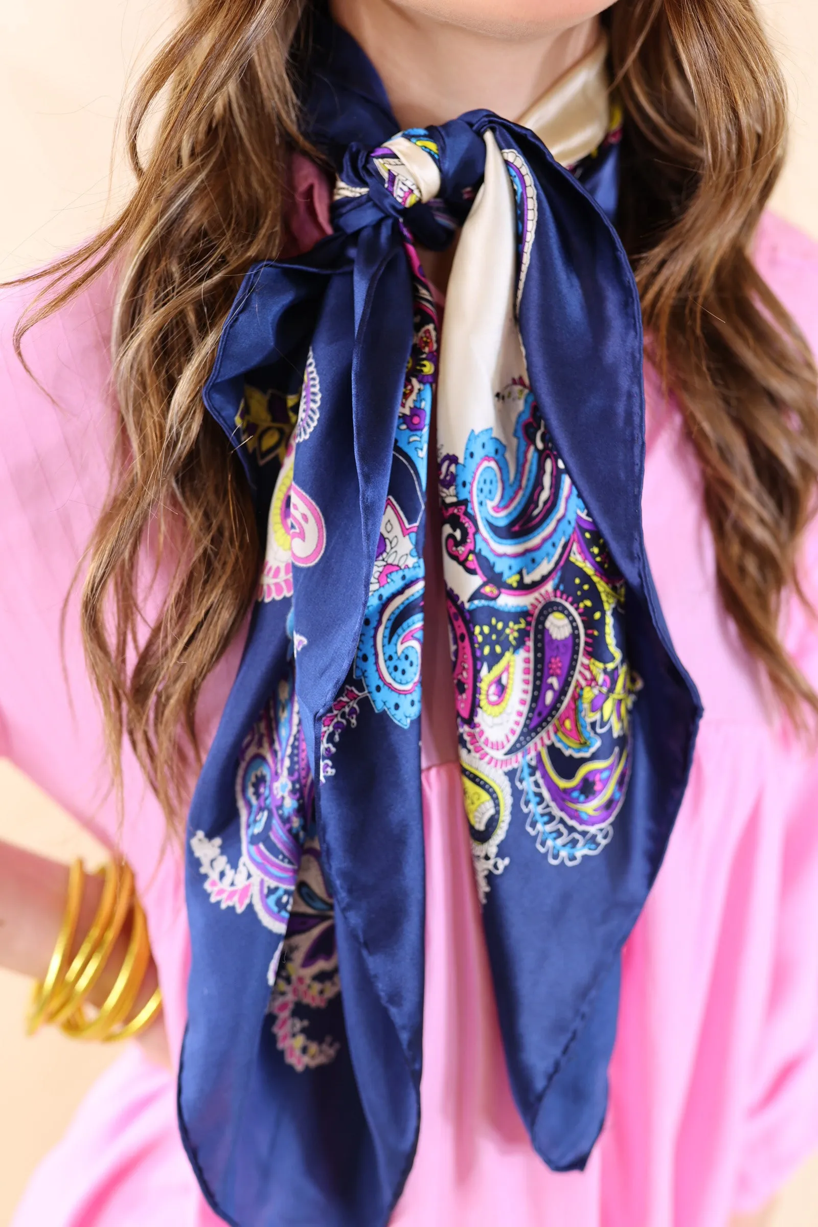 Frenzy Charmeuse Silk Wild Rag Ivory and Navy