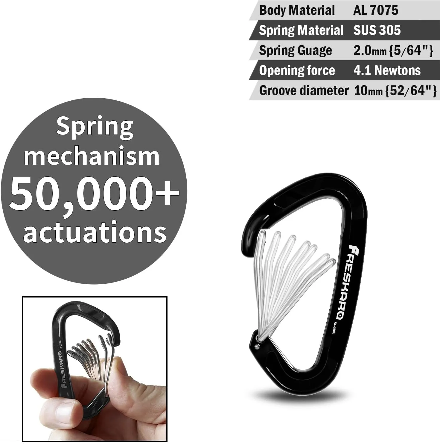 FresKaro 15kN-3372lbs Heavy Duty Wiregate Carabiners, Reliable Time-Tested Stainless Steel Spring Gate, for Camping, Hiking, Hammocks, Backpacking, Dog Leash etc., 3.15inch