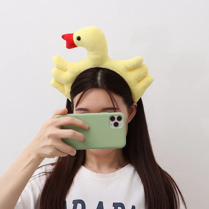 Funny Duck Headband White Yellow Cute Animal Face Wash Hairbands