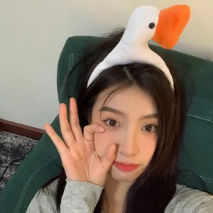 Funny Duck Headband White Yellow Cute Animal Face Wash Hairbands