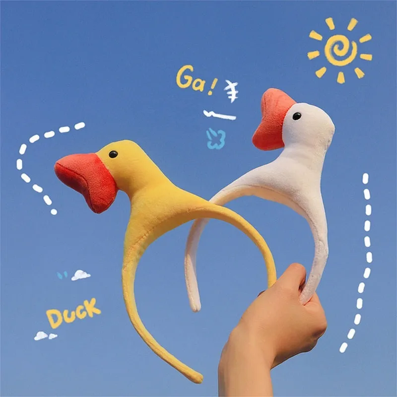 Funny Duck Headband White Yellow Cute Animal Face Wash Hairbands