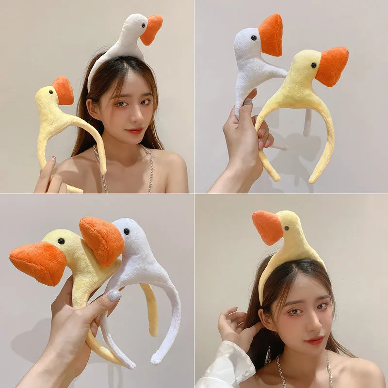 Funny Duck Headband White Yellow Cute Animal Face Wash Hairbands