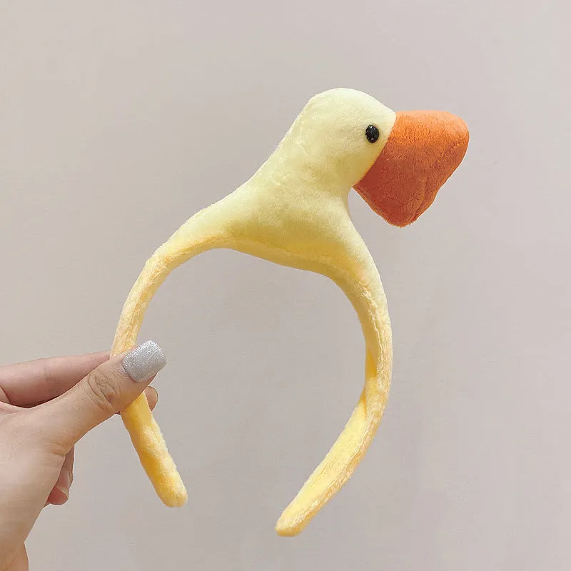 Funny Duck Headband White Yellow Cute Animal Face Wash Hairbands