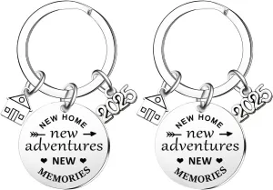 Ghloyza 2Pcs New Home Keychain 2025 New Adventures Keyrings Housewarming Gifts For New Homeowner House Keyring
