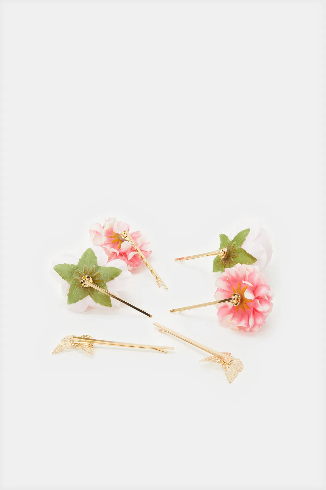 Girls Pink Flower Hair Clip Set (Pack of 6)