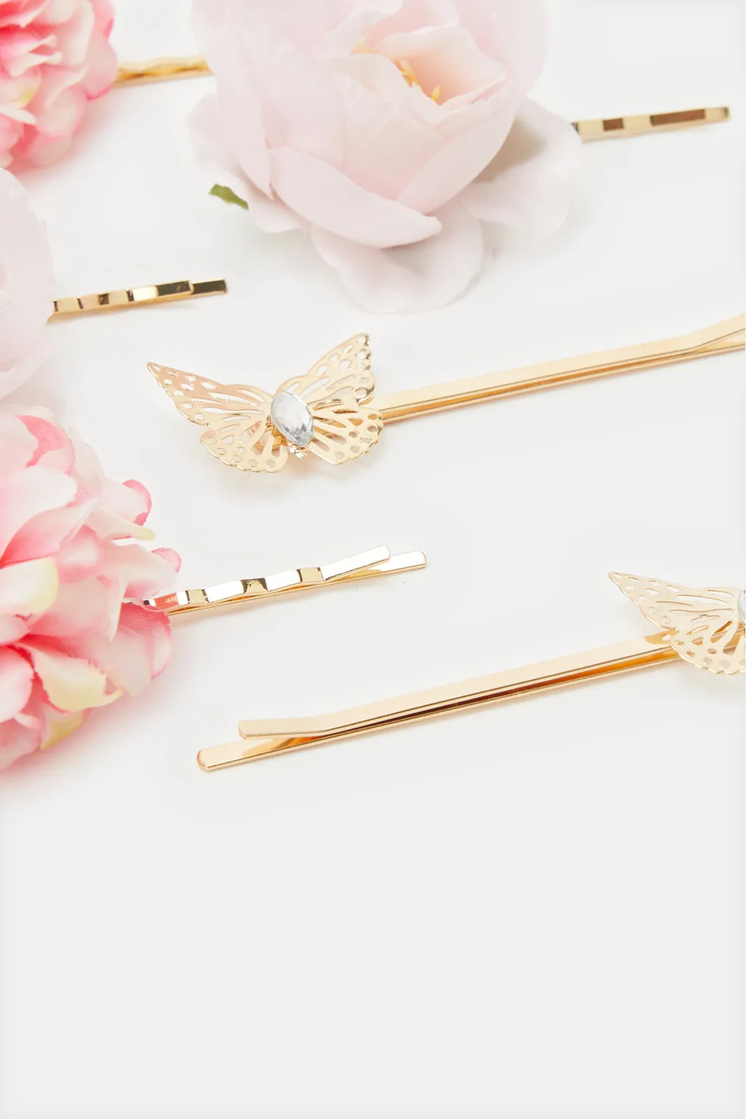 Girls Pink Flower Hair Clip Set (Pack of 6)