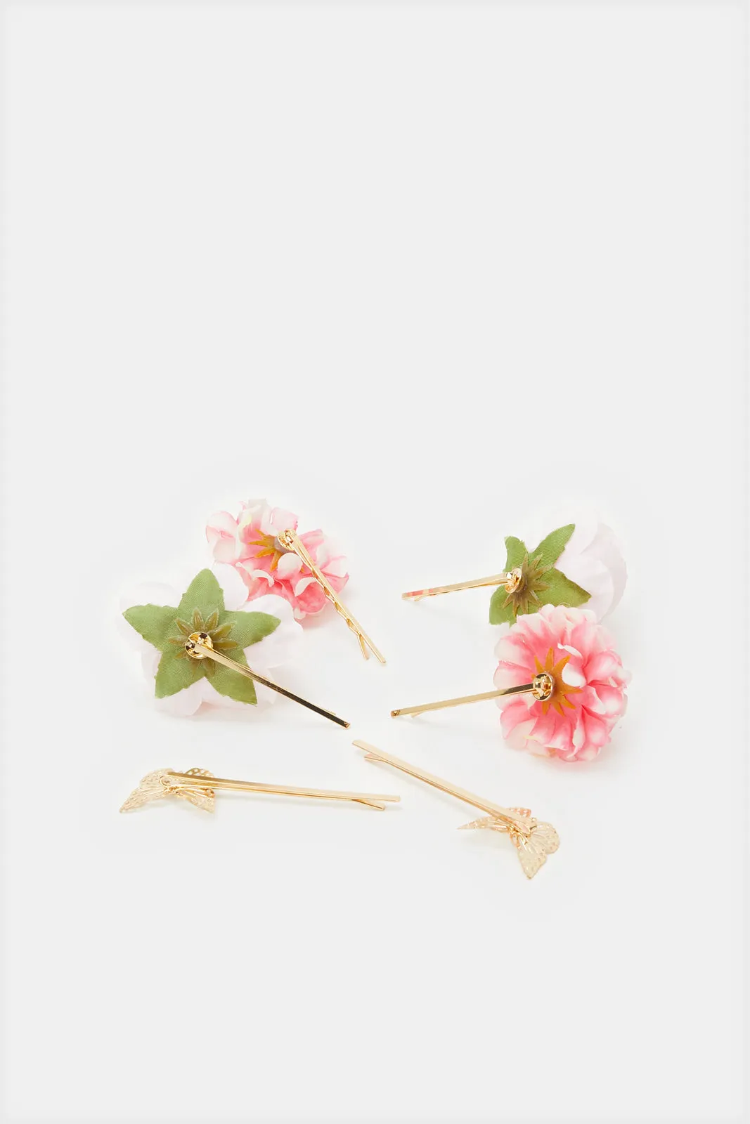 Girls Pink Flower Hair Clip Set (Pack of 6)